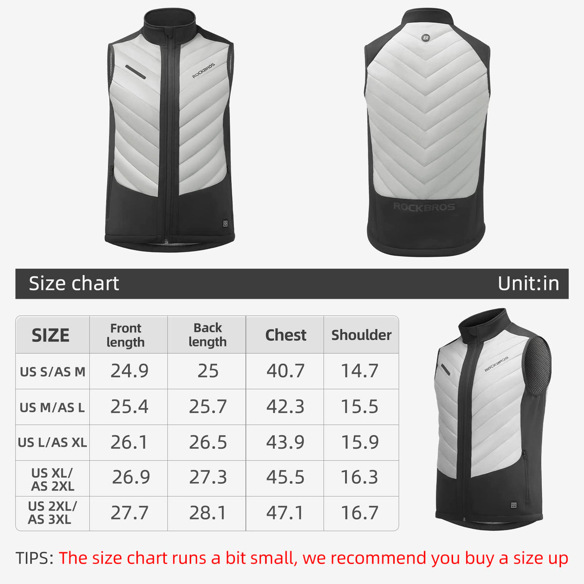 ROCKBROS Heated Vest ¨C Fast Heating, 5 Zones, Unisex, Washable