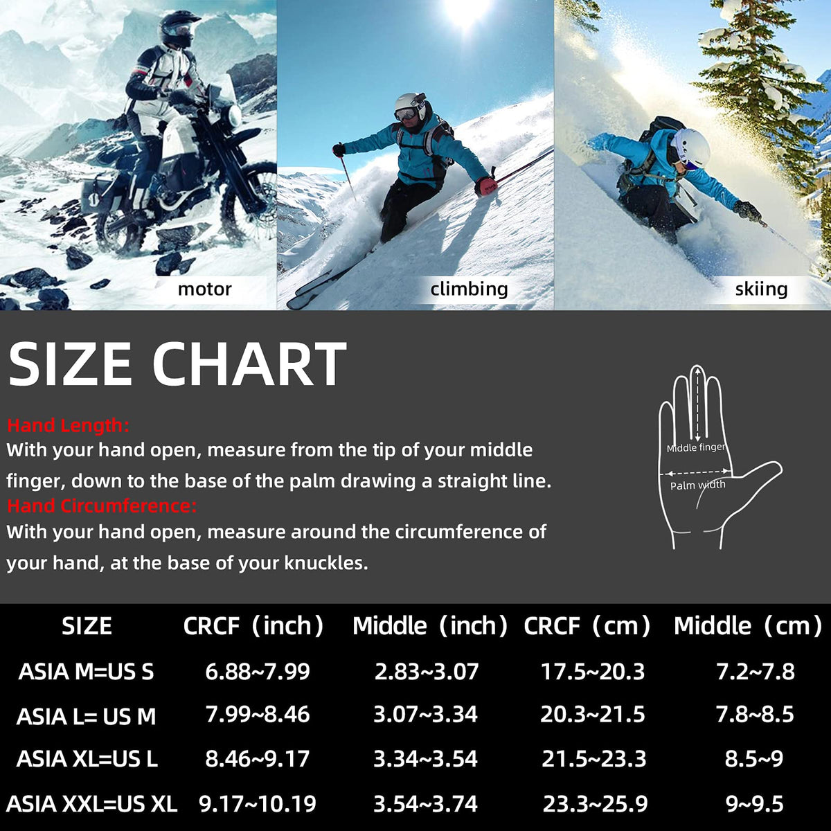 ROCKBROS Winter Ski Gloves Waterproof 3M Thinsulate Touch Screen Thermal Gloves for Men Women