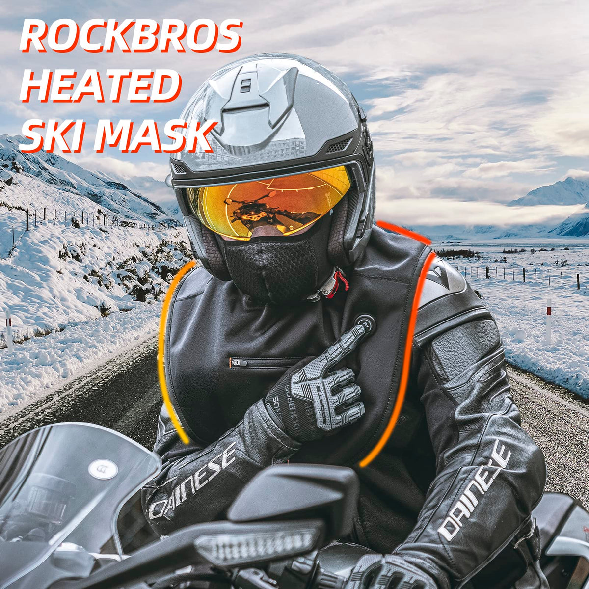 ROCKBROS Heated Ski Cold Weather Balaclava Face Mask USB Rechargeable Winter No Battery