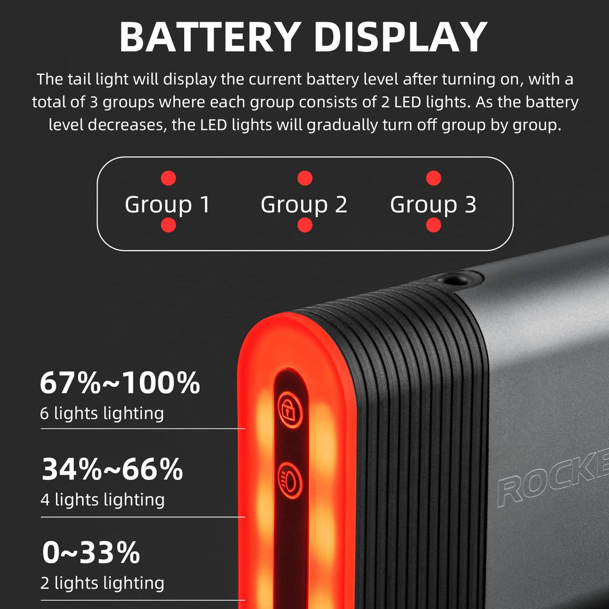 ROCKBROS Smart Bluetooth Lock Light Brake Sensing 5 Modes Diurnal Light - ROCKBROS