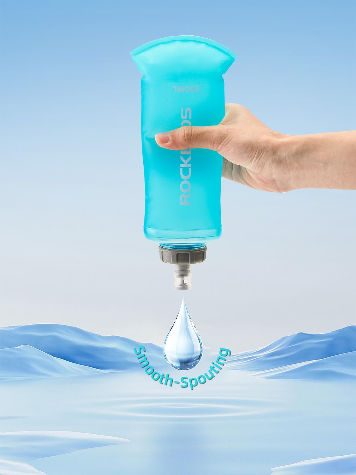 ROCKBROS 500ml Collapsible Soft Flask Flexible Water Bottle for Running, Hiking, Cycling Skiing