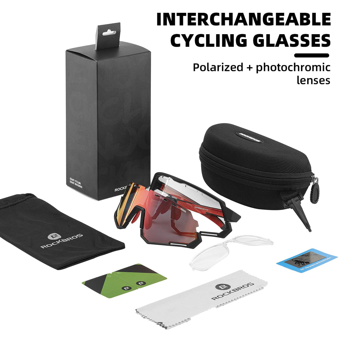 ROCKBROS Cycling Glasses Polarized Photochromic Goggles 2 Lens - ROCKBROS