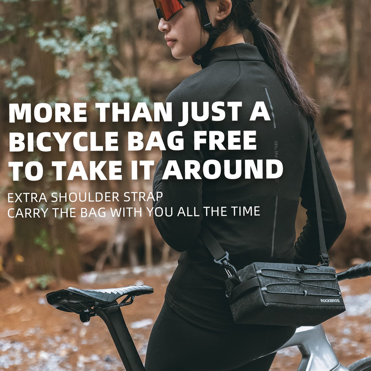 ROCKBROS Waterproof Bike Handlebar Bag Front Frame Storage Bag with Shoulder Strap