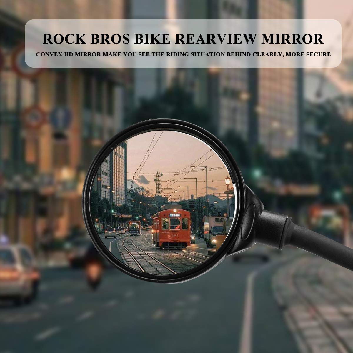 ROCKBROS Espejo de bicicleta HD ajustable 360°, gran angular convexo para hombres y mujeres