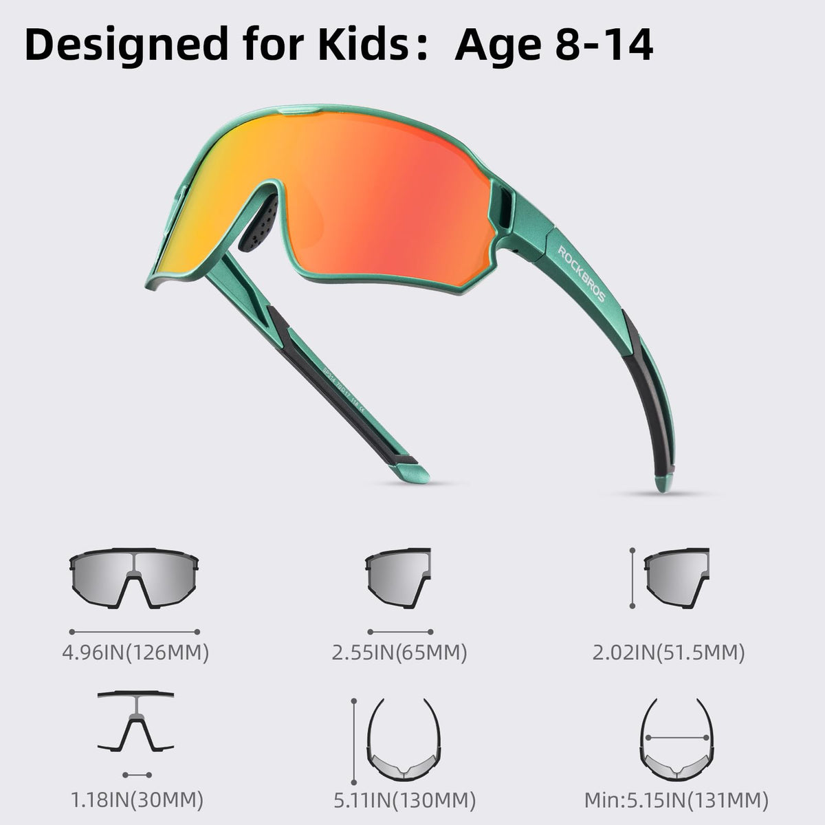 rockbros uv400 protection sunglasses for kids#color_green