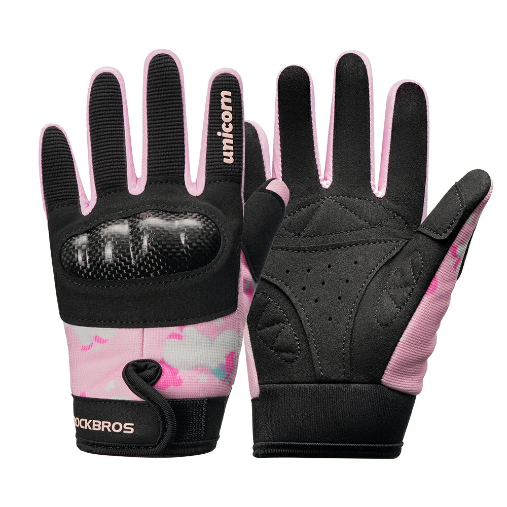 Black and pink gloves with 'Unicorn' branding on a white background #color_pink