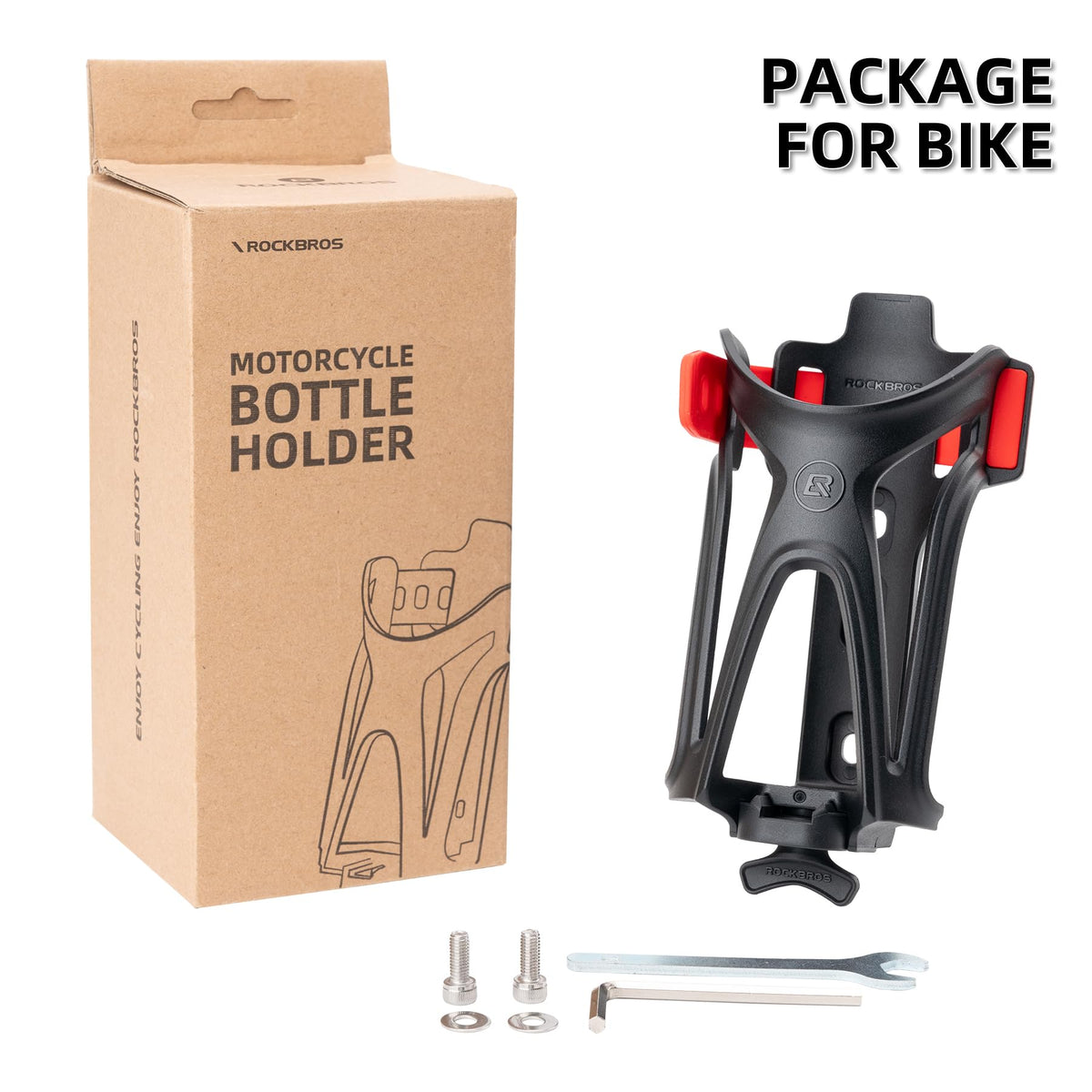 ROCKBROS Adjustable Water Bottle Holder for 2.3-3" Bottles, Bike & Motorcycle Mount
