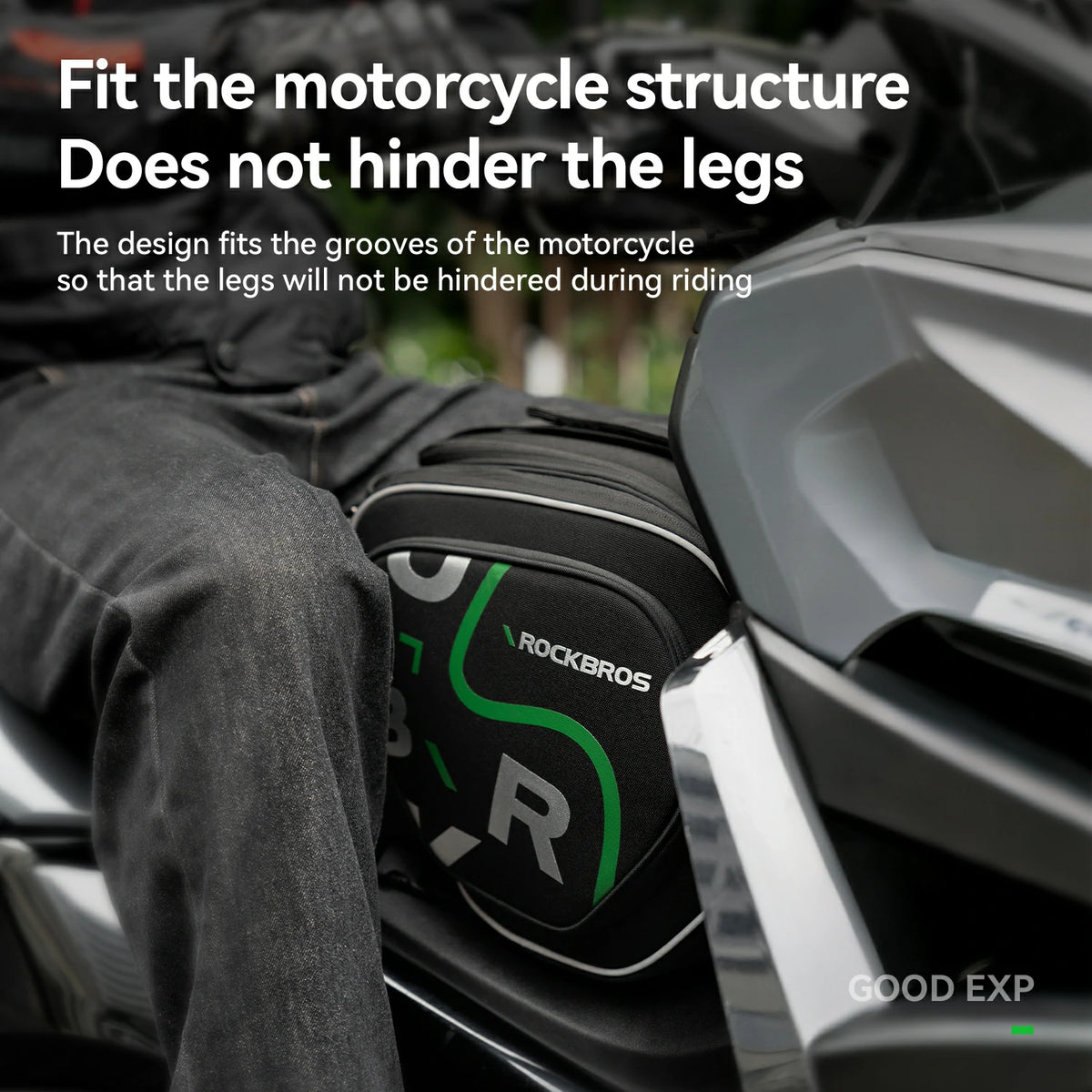Spacious 12L motorcycle tank bag with sturdy construction, double-zip access, rain cover, and reflective accents.
