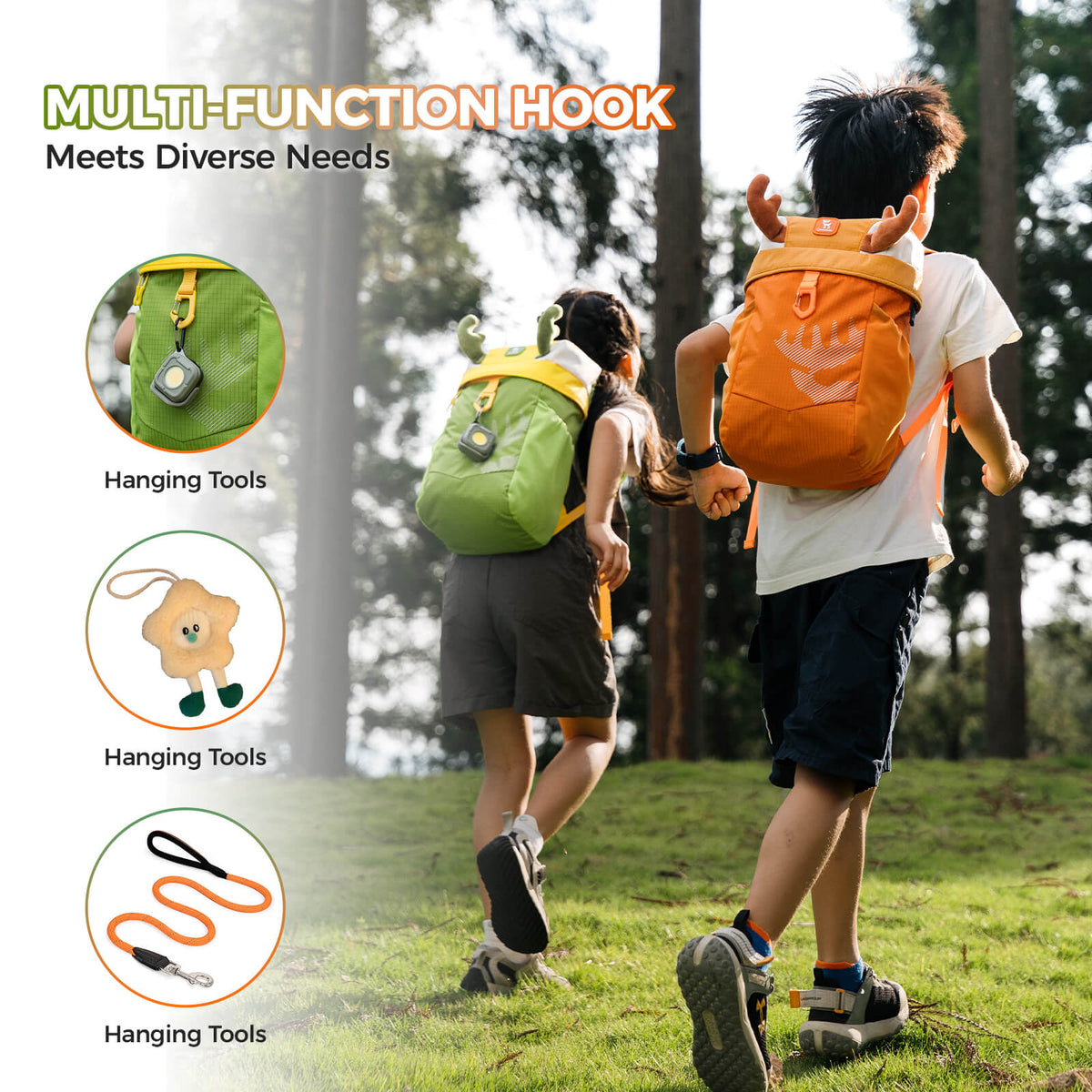 The Qunature 8L lightweight hiking backpack for children is made of water-repellent fabric and is designed specifically for children aged 4-8.
#color_orange