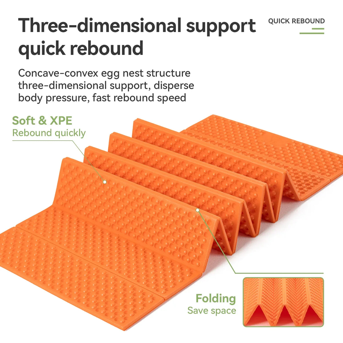 Orange foam mat with text highlighting features on a white background