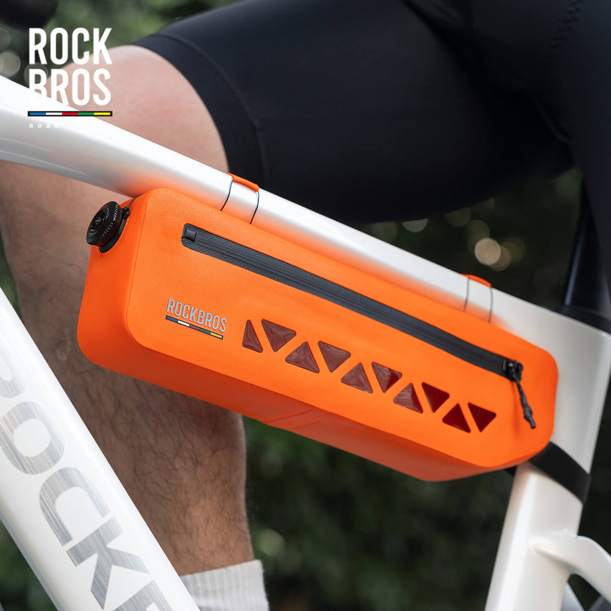 road to sky 100% waterproof bike frame bag model as-142 with secure storage #Color_Orange
