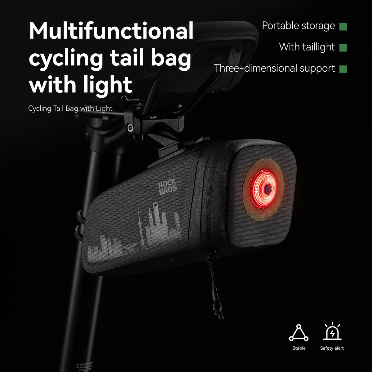 ROCKBROS Bike Saddle Bag Waterproof with Brake Sensor Tail Light