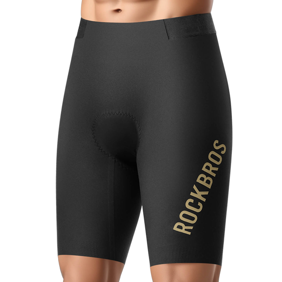 ROCKBROS men's cycling waist shorts YDDK012 with DOLOMITI pads, designed for comfort and support on long-distance rides. #Color_Black