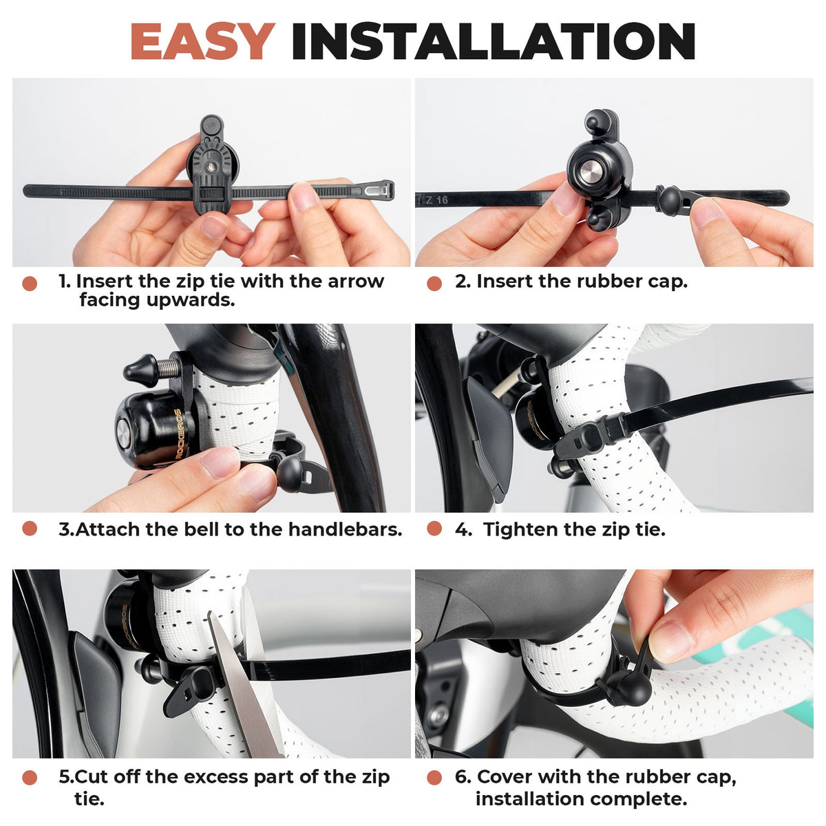 ROCKBROS dual hammer bike bell with loud, crisp sound and durable design for enhanced safety on busy roads.