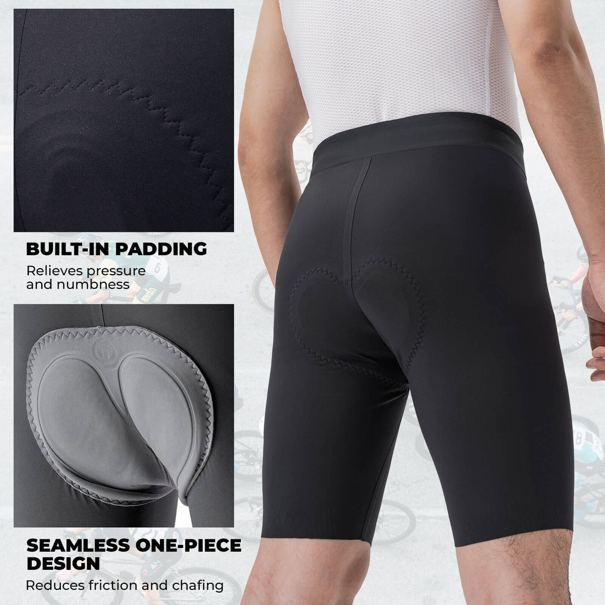 ROCKBROS men's cycling waist shorts YDDK013 featuring Elastic Interface® pads, engineered for advanced comfort and performance on long rides.