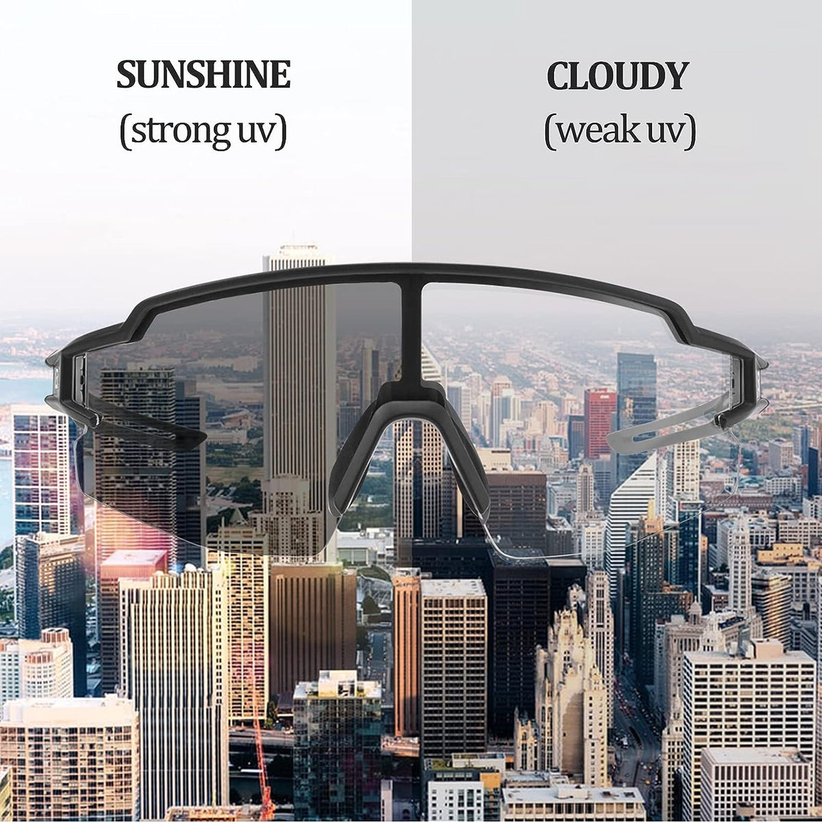 rockbros photochromic sunglasses lightweight half frame for men and women#color_black