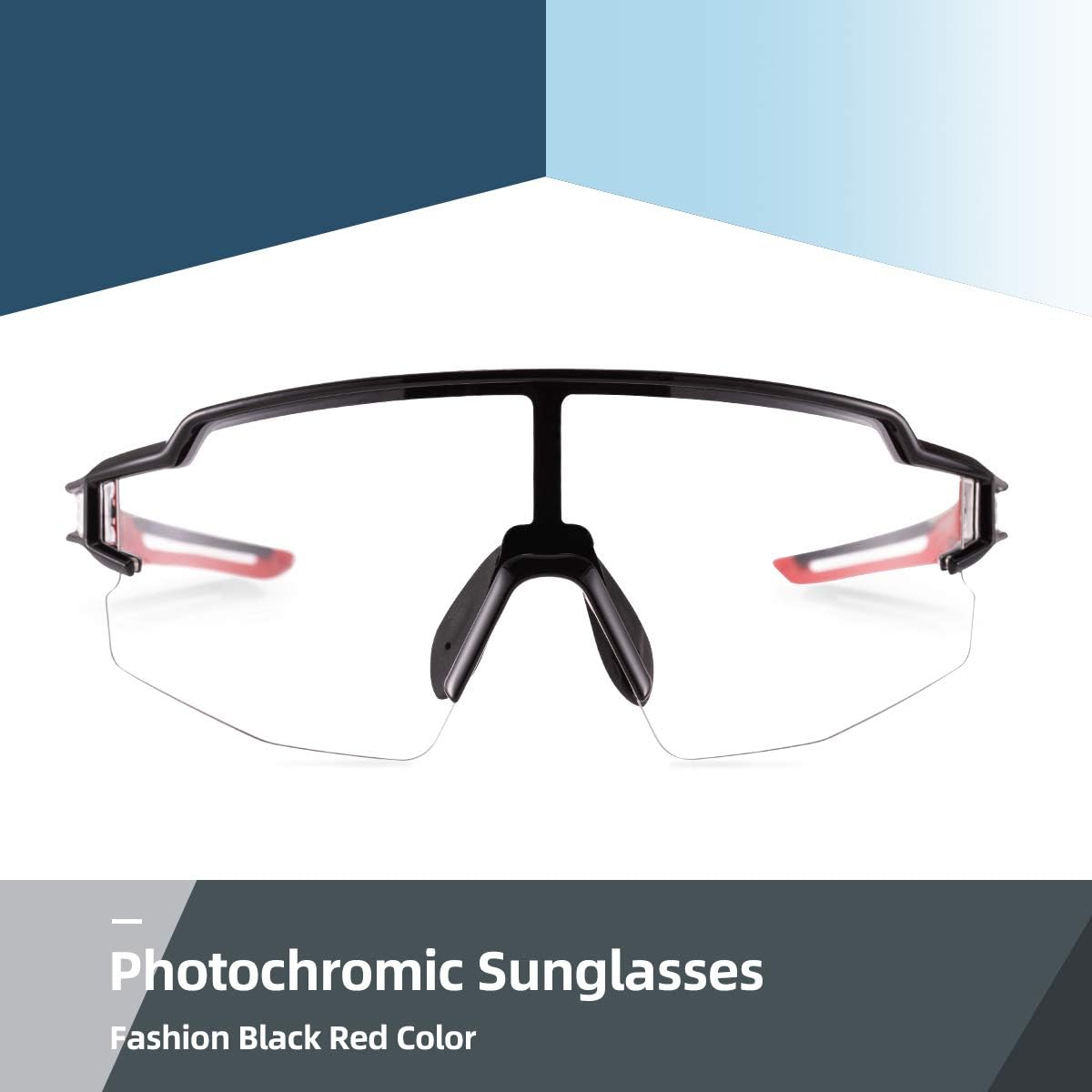 rockbros photochromic sunglasses for men and women#color_black-red
