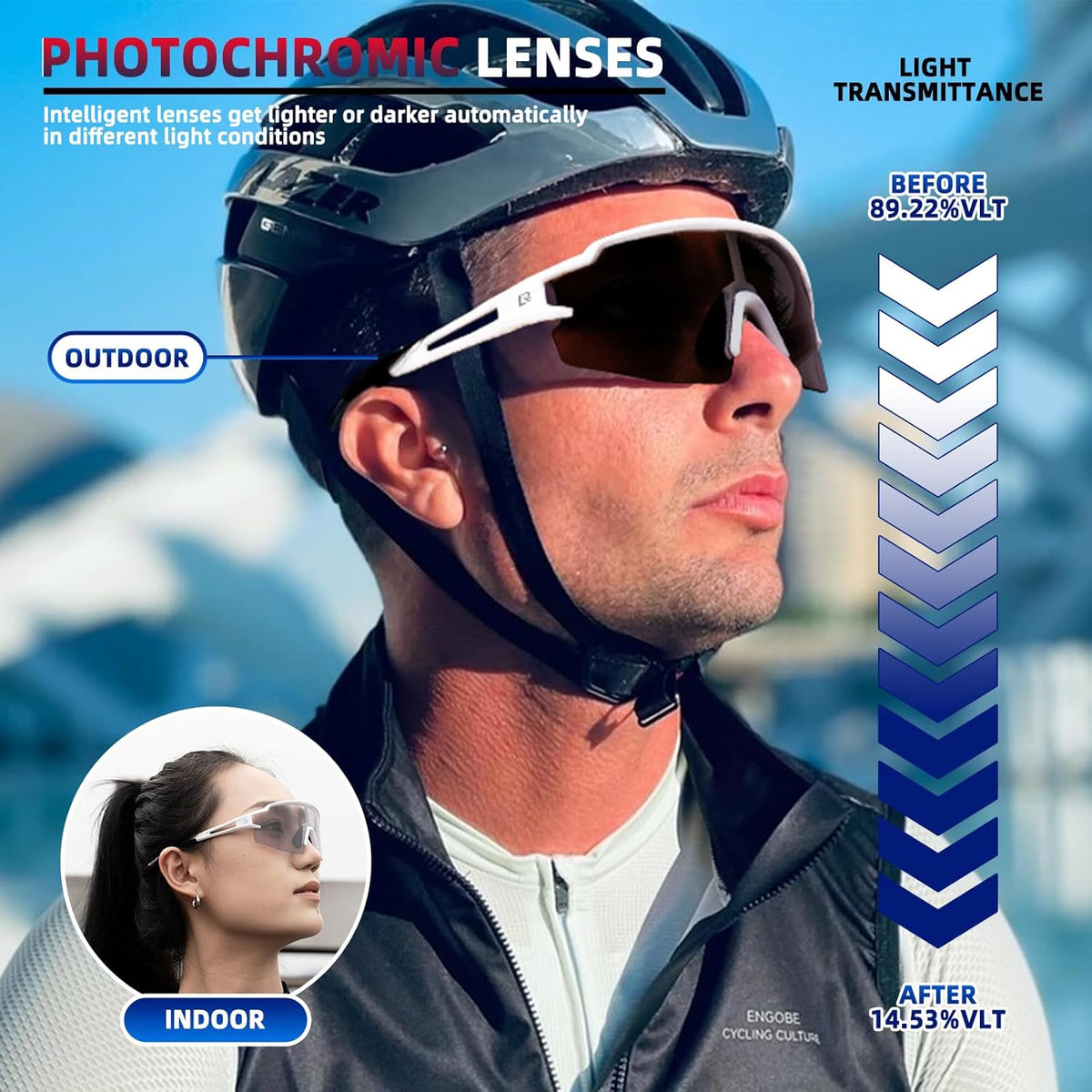 photochromic sports sunglasses for cyclists#color_black-white