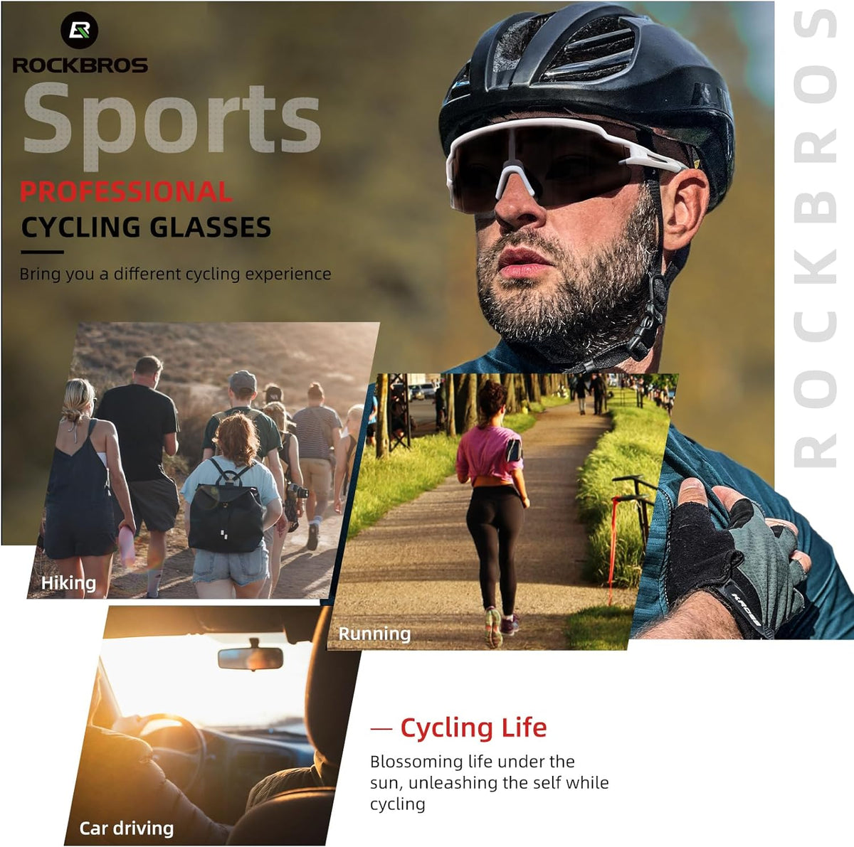 rockbros photochromic half frame sunglasses for sports#color_black-white