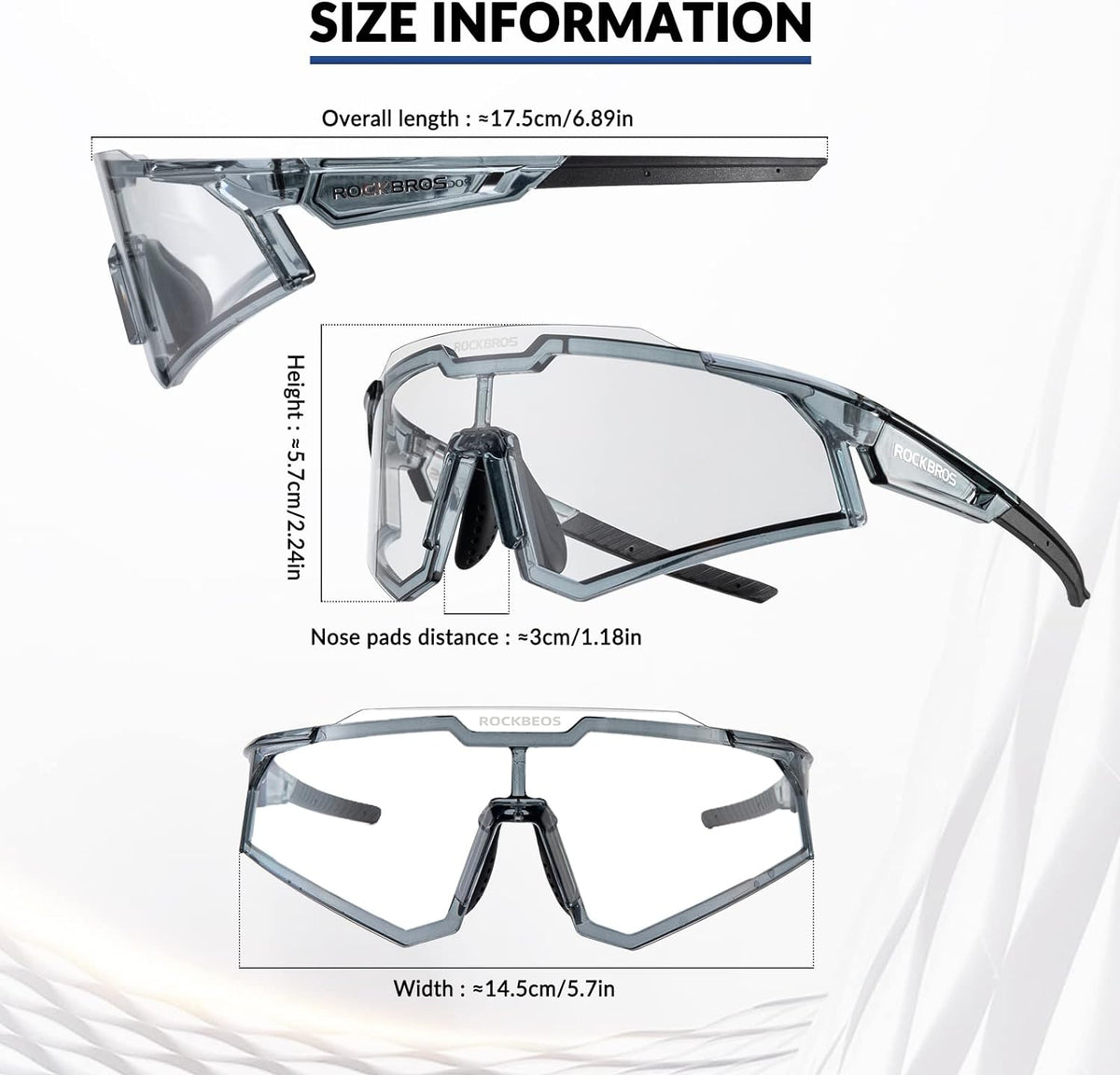 rockbros tr90 half frame photochromic sports glasses for adults#color_white