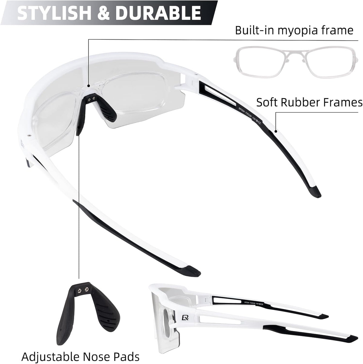 rockbros tr90 frame photochromic sunglasses with anti slip features#color_black-white-anti-fog