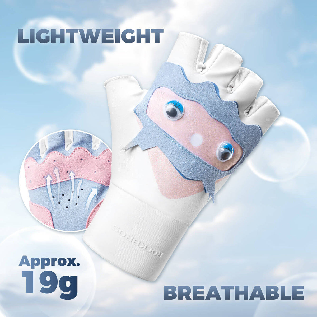 ROCKBROS kids half-finger cycling gloves featuring cute patterns for boys and girls.
#color_pink