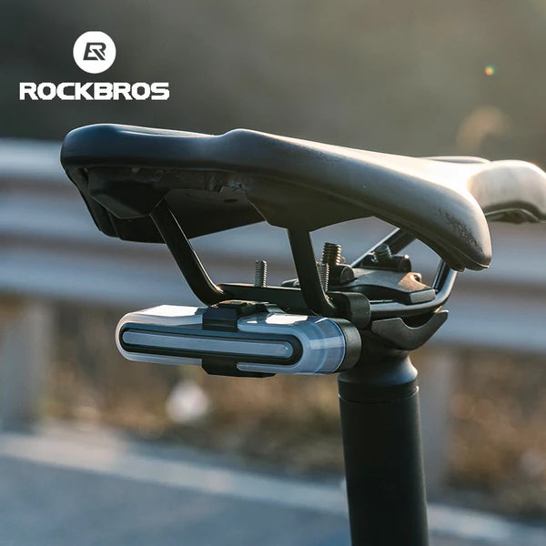 ROCKBROS smart bike tail light with wireless turn signals, brake sensor, remote control, and rechargeable battery