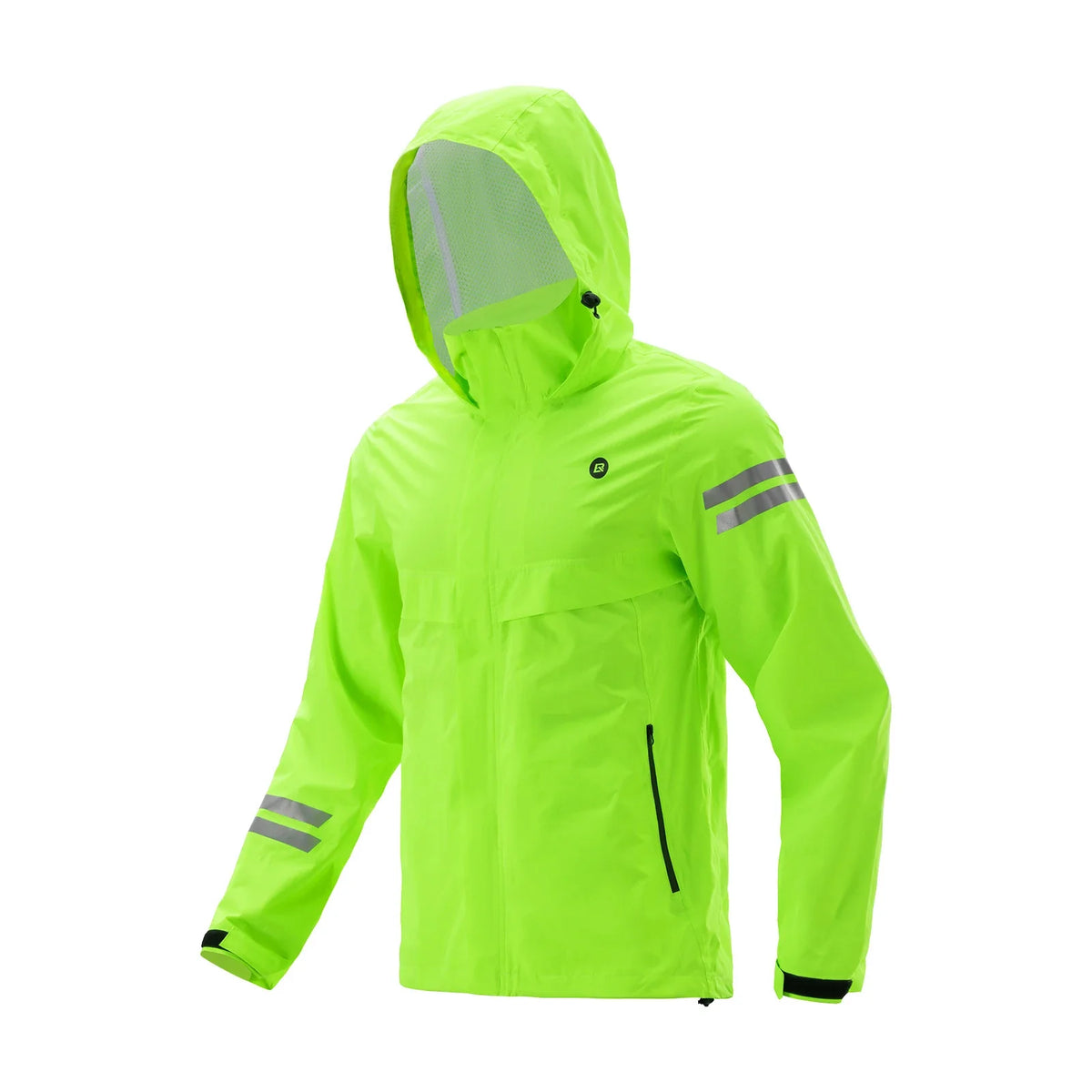 Reflective details on waterproof cycling jacket for low-light visibility