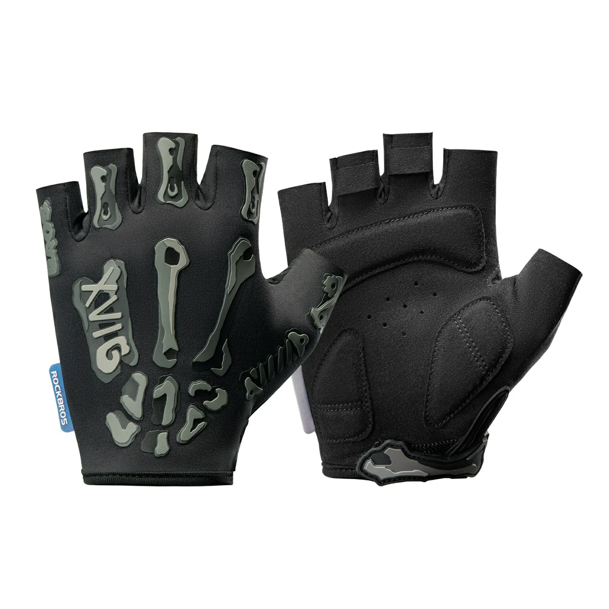 Skeleton Fingerless Cycling Gloves – Padded Half-Finger Bike Gloves