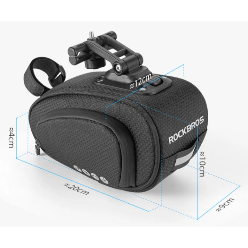 ROCKBROS Bolsa de sillín para bicicleta, debajo del asiento con montaje ajustable, bolsa de almacenamiento grande