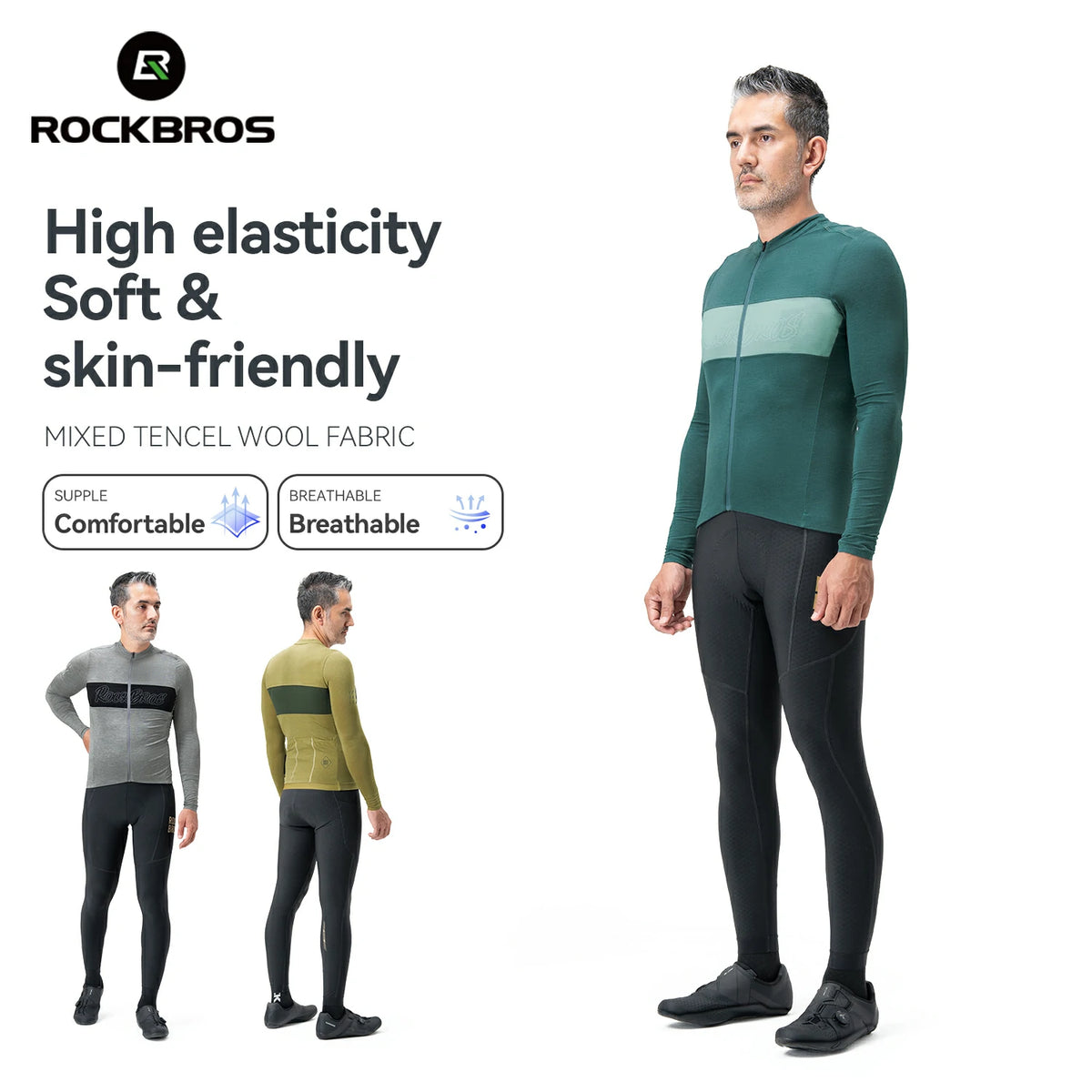Maillot de Ciclismo Transpirable de Tencel y Lana para Hombre