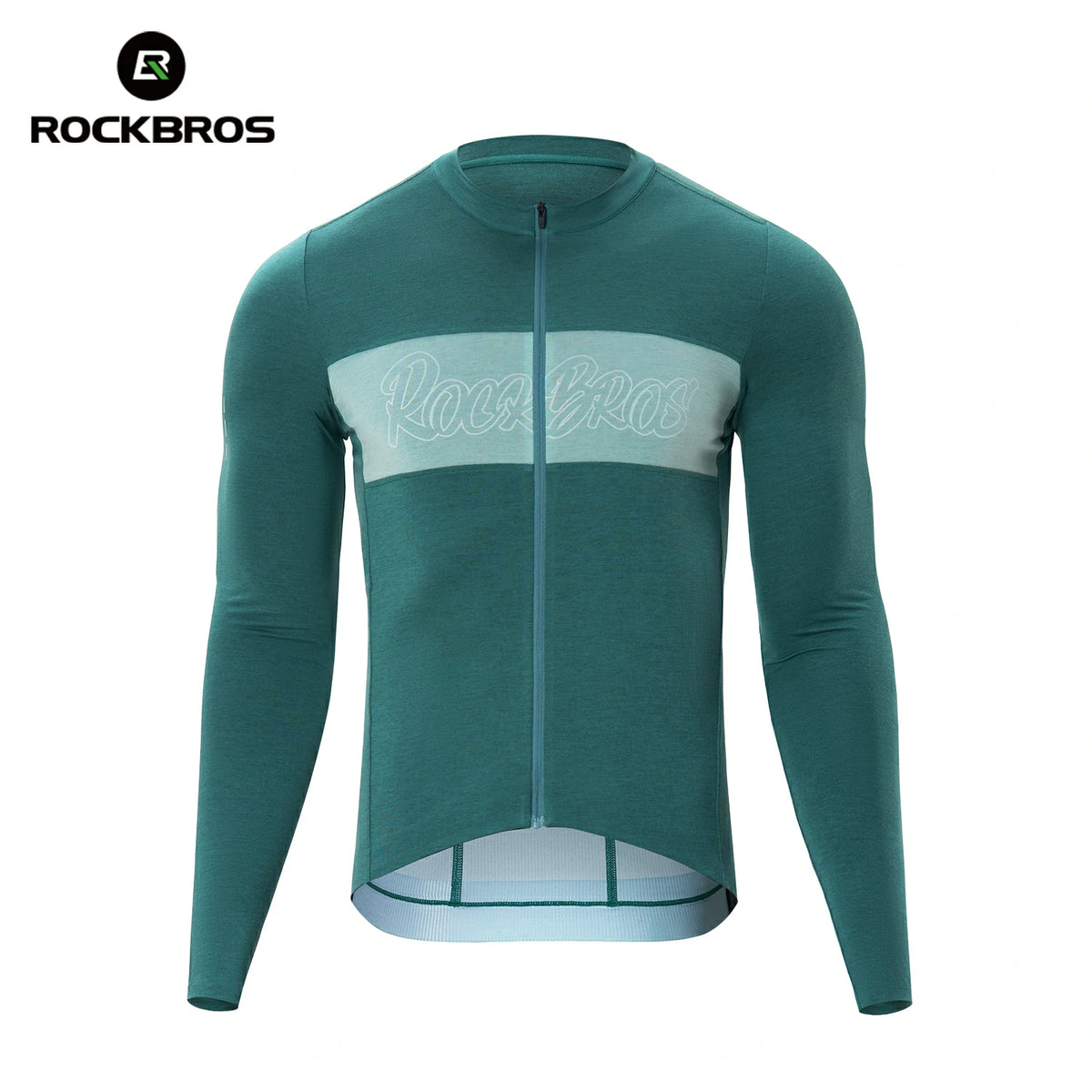 Green cycling jersey with 'RockBros' logo on a white background #color_green