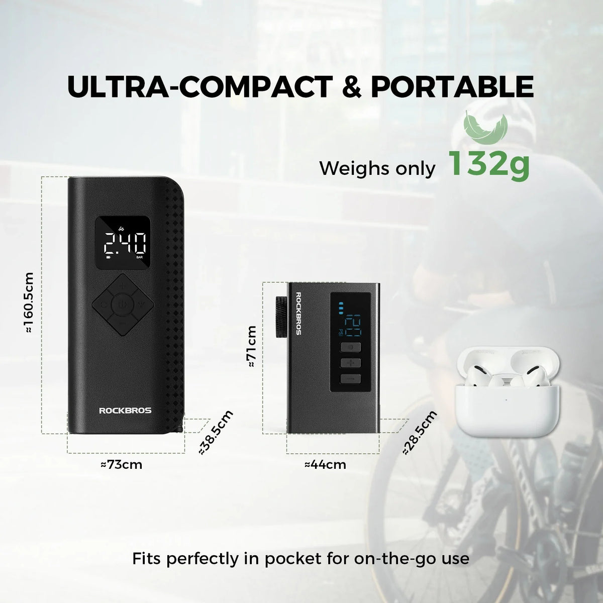 tiny electric bike pump with pressure gauge max 120 psi