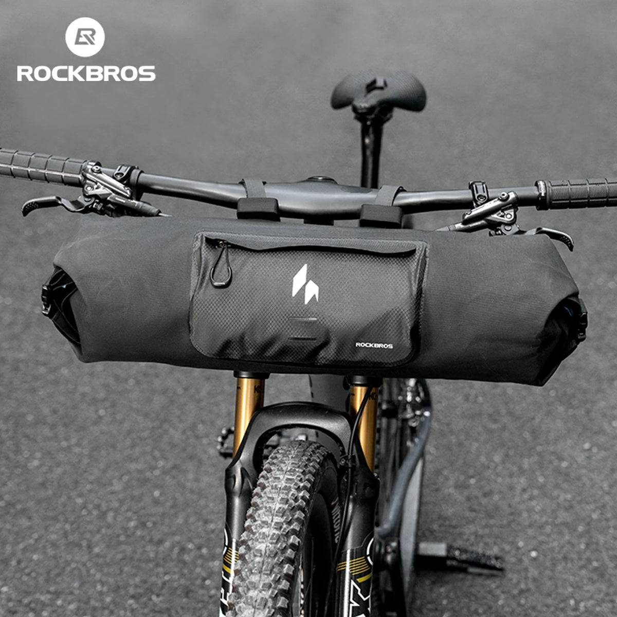 Expandable Rockbros handlebar bag for daily cycling storage.