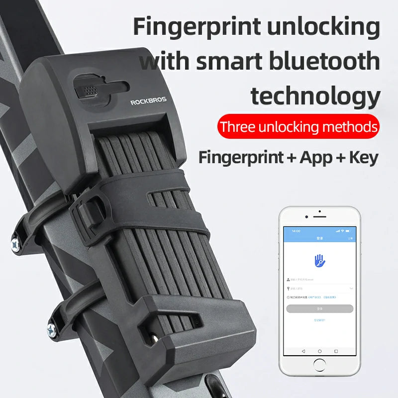 ROCKBROS Folding Bike Lock Smart Fingerprint Heavy Duty Anti Theft Bike Lock - ROCKBROS