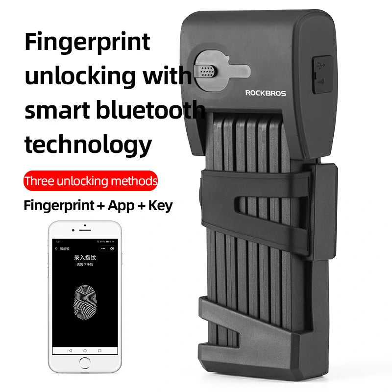 ROCKBROS Folding Bike Lock Smart Fingerprint Heavy Duty Anti Theft Bike Lock - ROCKBROS