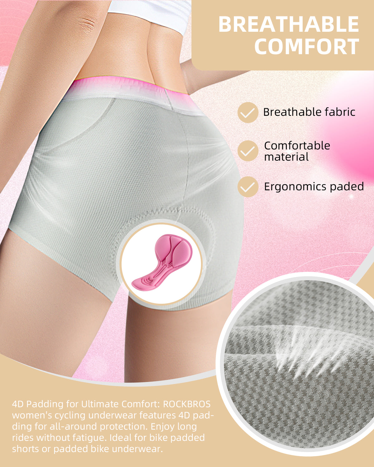 ROCKBROS Ropa Interior de Ciclismo para Mujer, Pantalones Cortos de Ciclismo Acolchados 4D