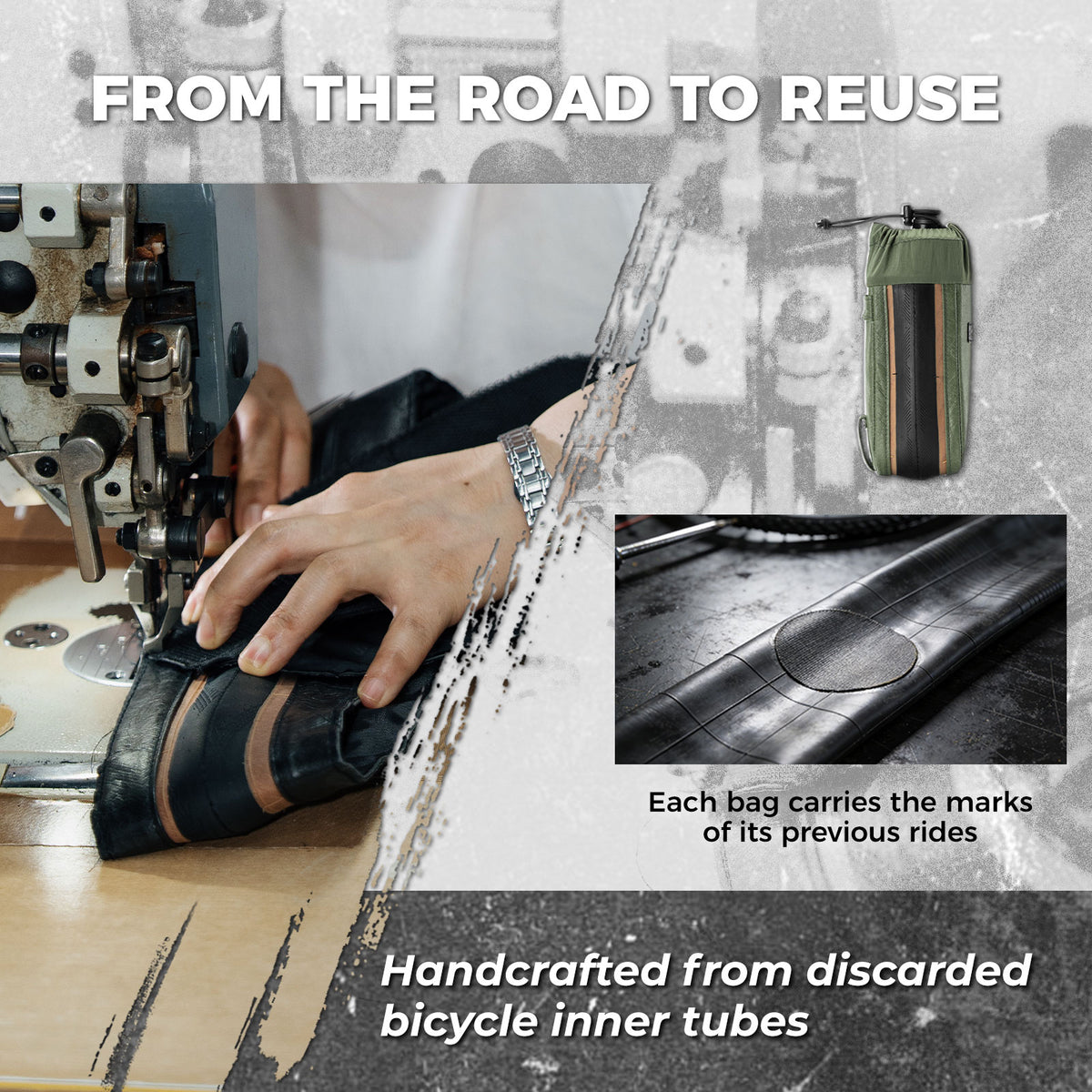 Sustainable Eco-Friendly  Recycled Tire Bike Water Bottle Bags 0.8L ROAD TO SKY
