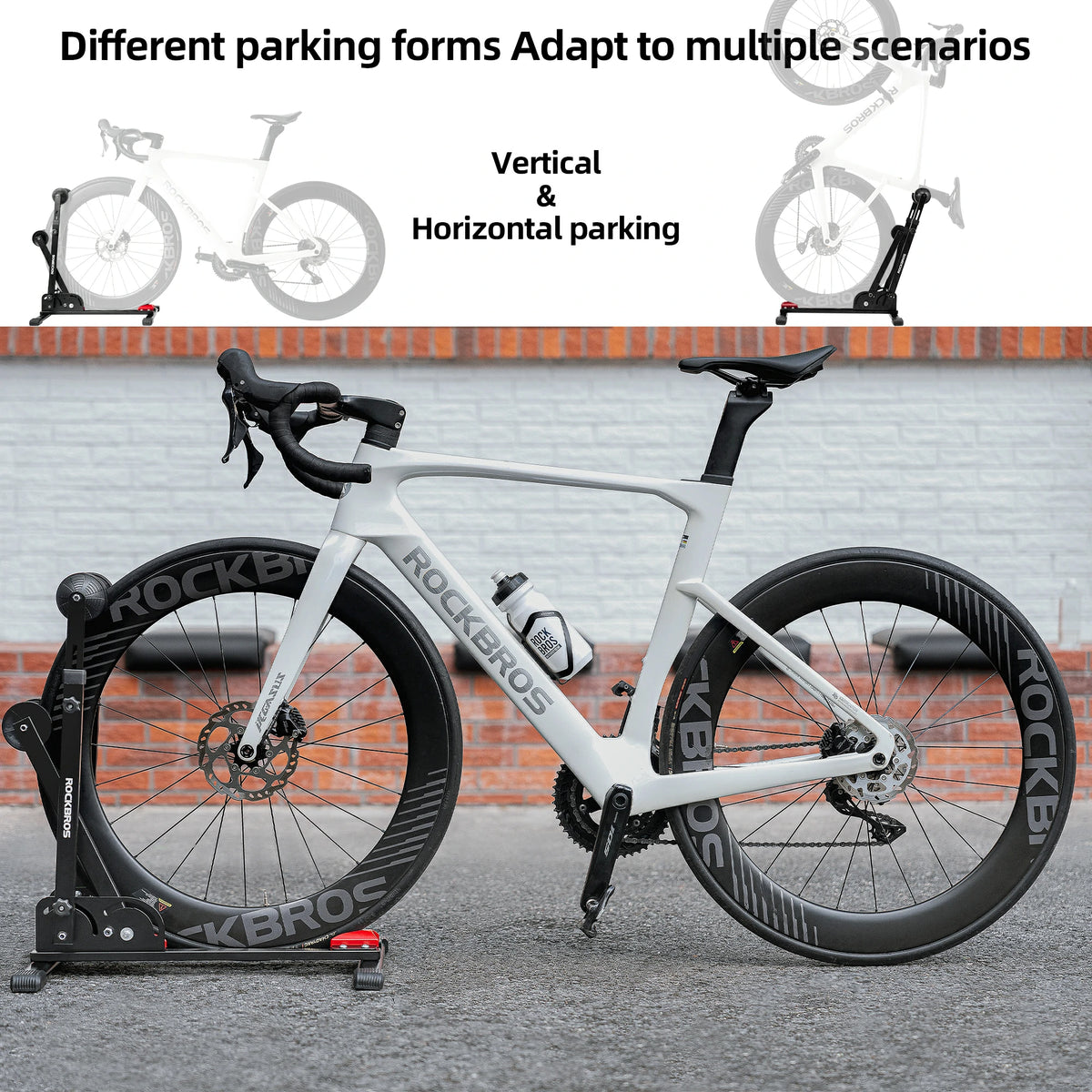Soporte ajustable para bicicletas 2 en 1, plegable, de suelo, vertical, de acero al carbono resistente para ruedas de 24"-27.5"