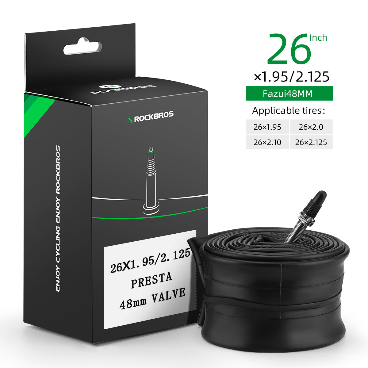 ROCKBROS 26'/27.5'X1.95/2.125 Mountain Bike Inner Tube 48mm Presta/Schrader Valve High Self Sealing Butyl Rubber - ROCKBROS