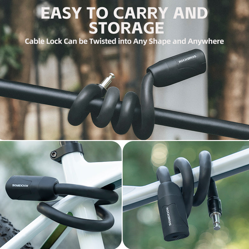 ROCKBROS Bicycle Memory Wire Spiral Steel Cable Lock – Twistable, Durable,  Anti-Theft