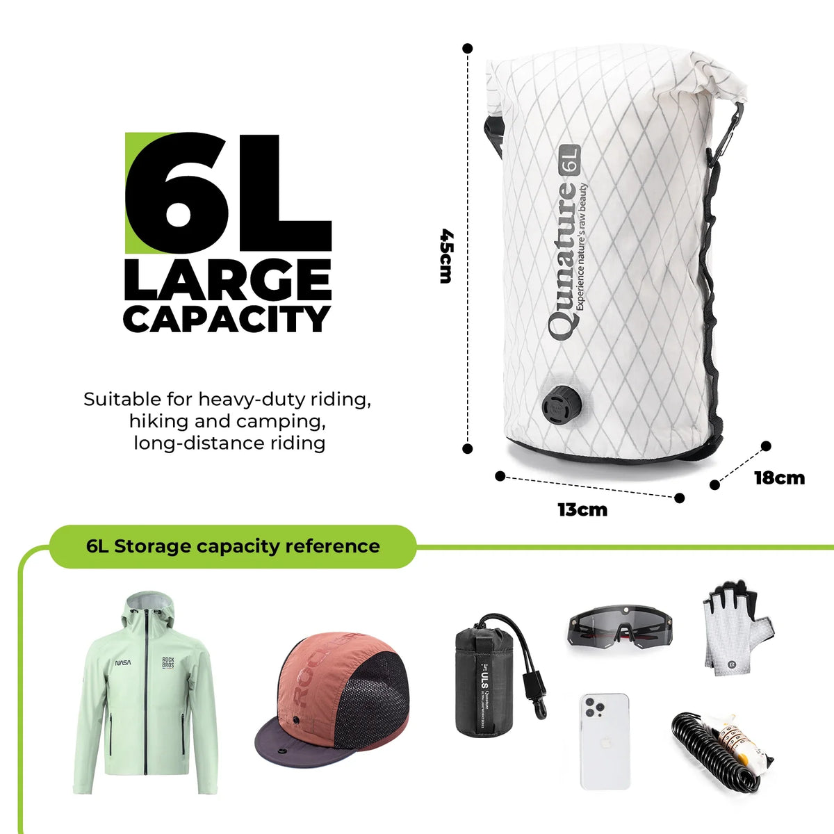 Qunature Waterproof Compression Bag for Bikepacking 6L/12L