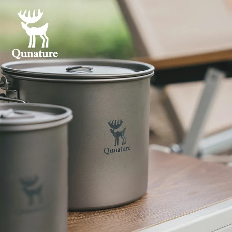 Vaso de camping de titanio puro Qunature de 1100 ml con asa plegable y peso ligero