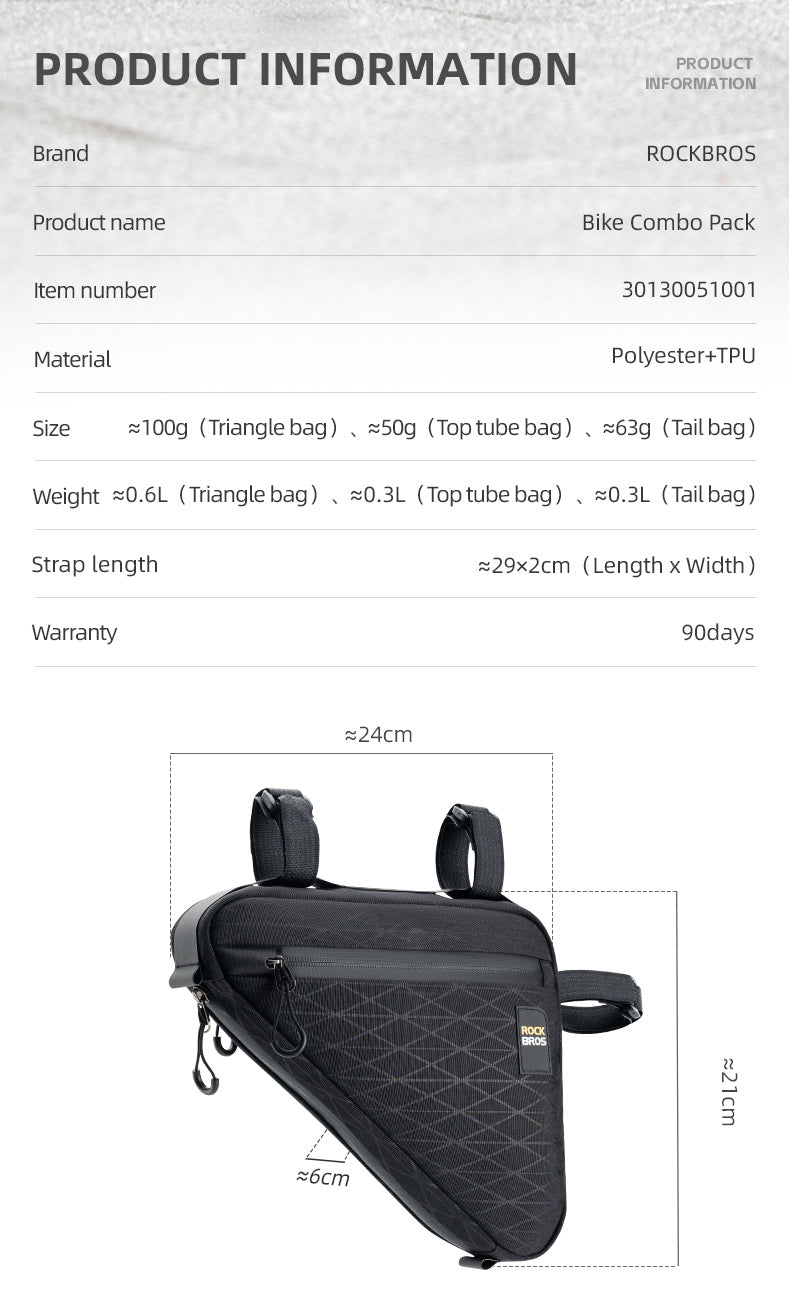 Juego de bolsas combinadas para bicicleta ROCKBROS, juego de bolsas para tubo superior/triángulo/sillín para ciclismo