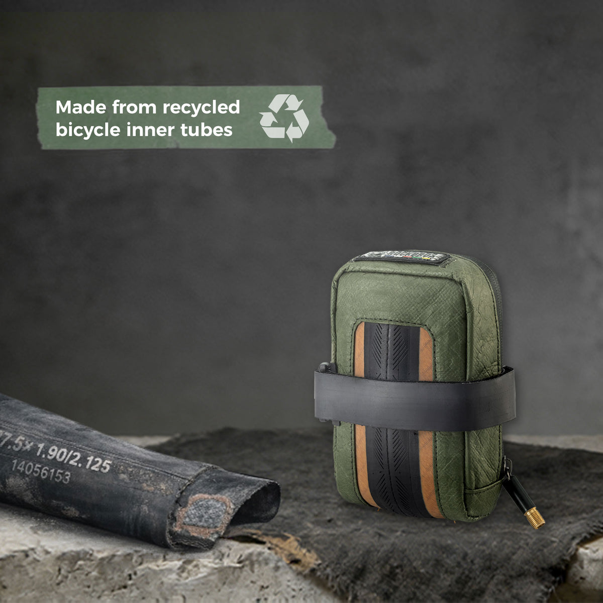 Sustainable Eco-Friendly Recycled Tire Bike Saddle Bag 0.4L ROAD TO SKY