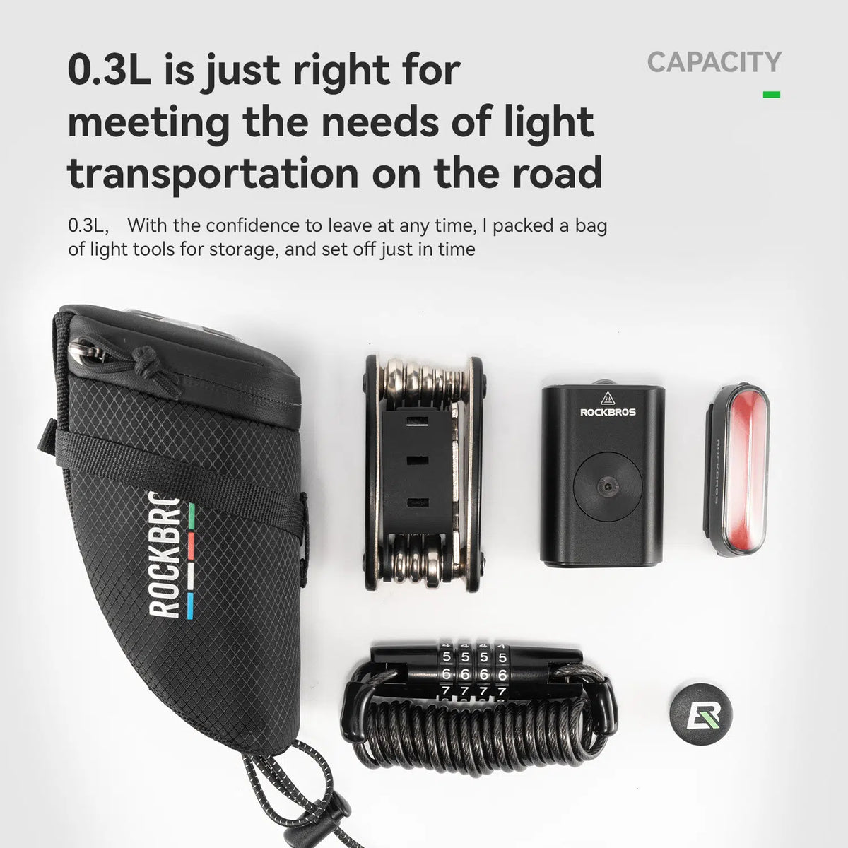 A 0.3L black Rockbros bicycle bag