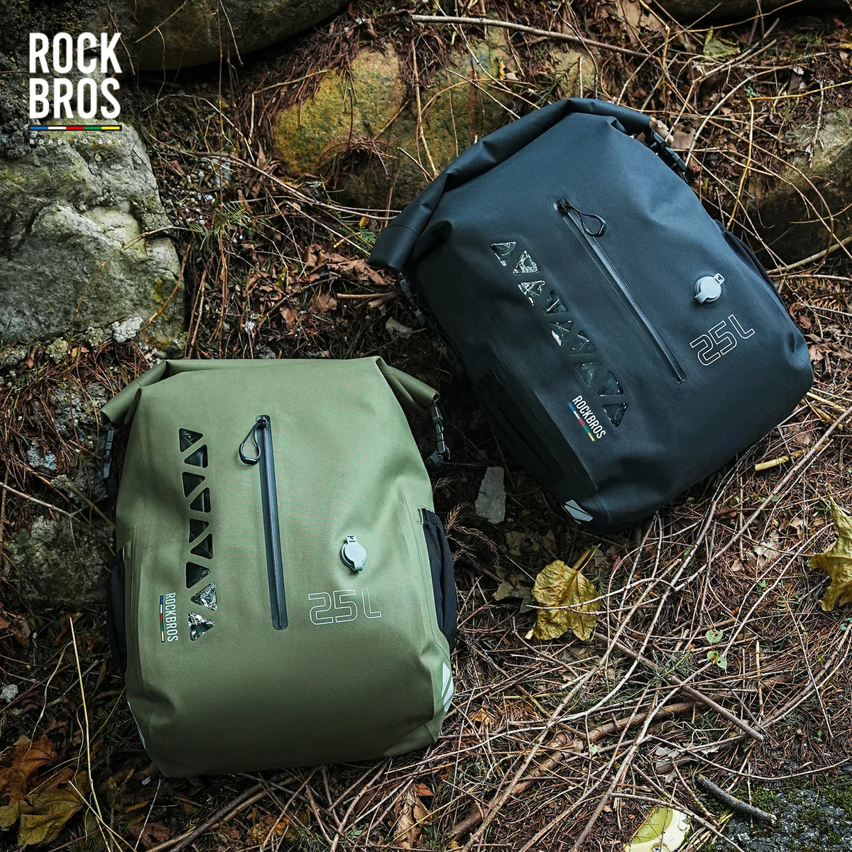 TL-153 25L Seamless 100% Waterproof Bike Panniers Rear Rack Bicycle Bag ROAD TO SKY