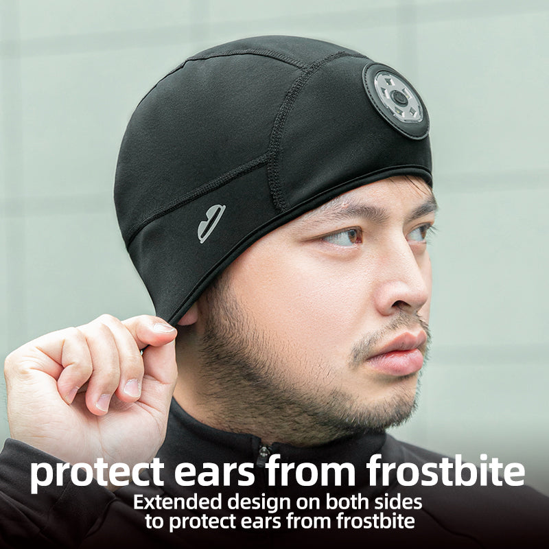 ROCKBROS Winter Bike Skull Cap Thermal Cycling Helmet Liner  Headwear with Light