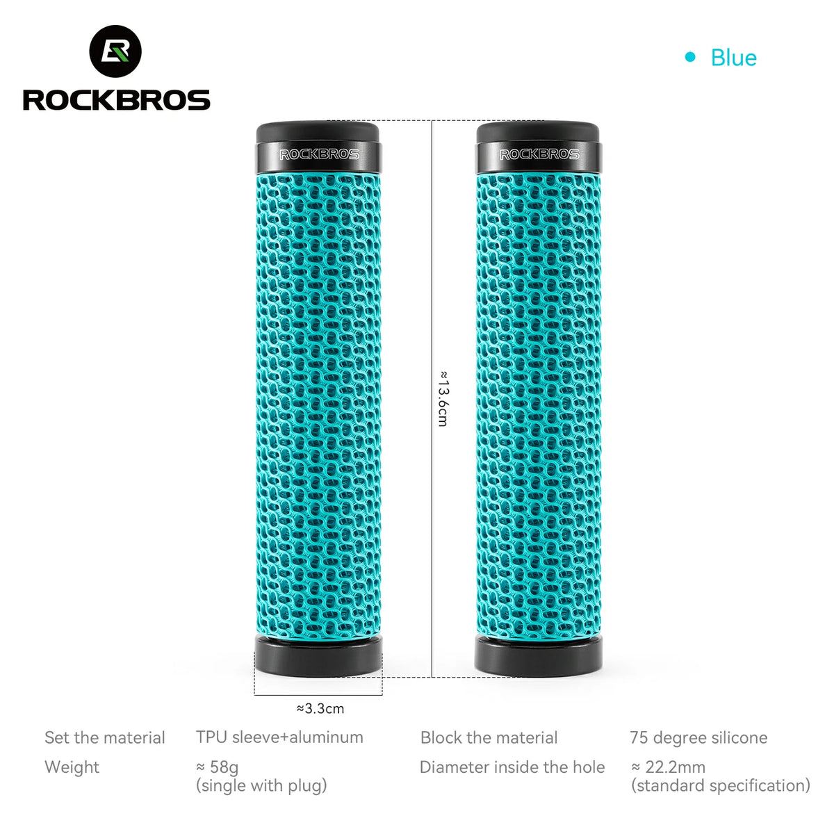 handlebar grips #Color_Blue	ROCKBROS blue 3D printed bike grips, 22.2 mm handlebar fit #Color_Blue