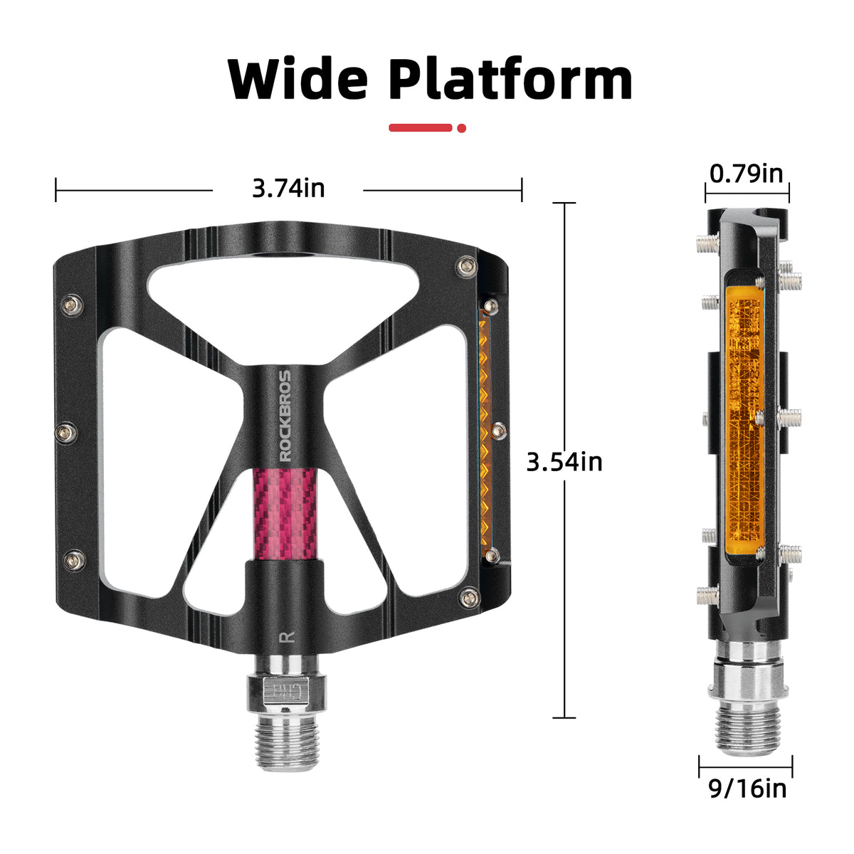 ROCKBROS Mountain Bike Pedals MTB Reflective Pedals CNC Non-Slip Lightweight Aluminum Alloy Bicycle Pedals - ROCKBROS